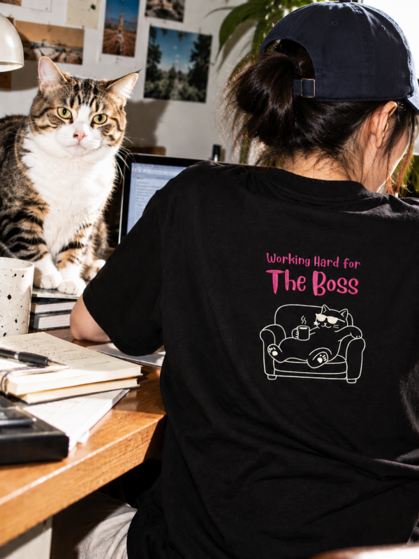 Space Pet Club Working Hard for The Boss T Shirt Working Hard for The Boss (Cat) Oversized T Shirt