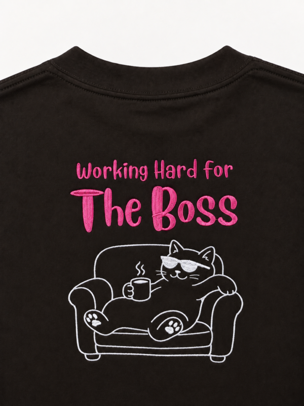 Space Pet Club Black Working Hard for The Boss T Shirt Working Hard for The Boss (Cat) Oversized T Shirt