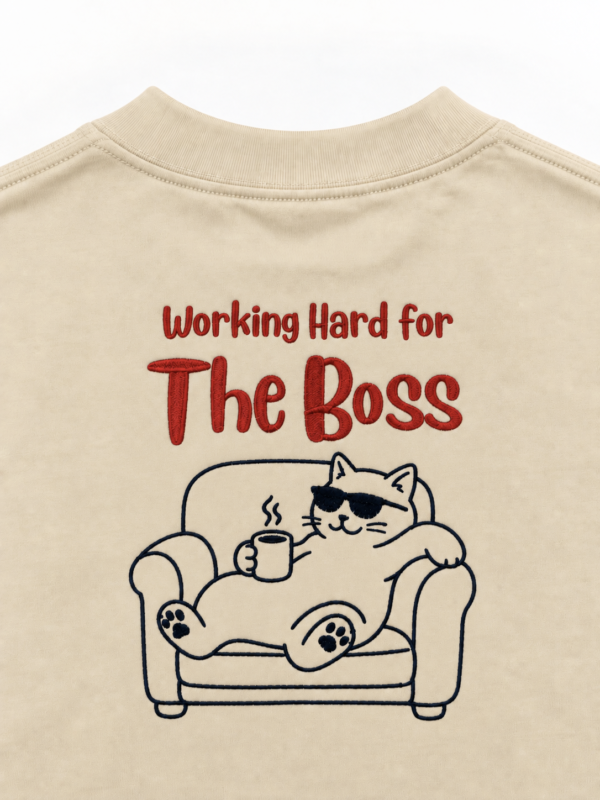 Space Pet club beige working hard for the cat t shirt Working Hard for The Boss (Cat) Oversized T Shirt
